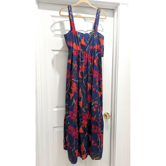 NWT Clover & Sloane Womens Maxi Sundress 14 Empire Navy Red Dark Floral Beachy - Picture 1 of 14